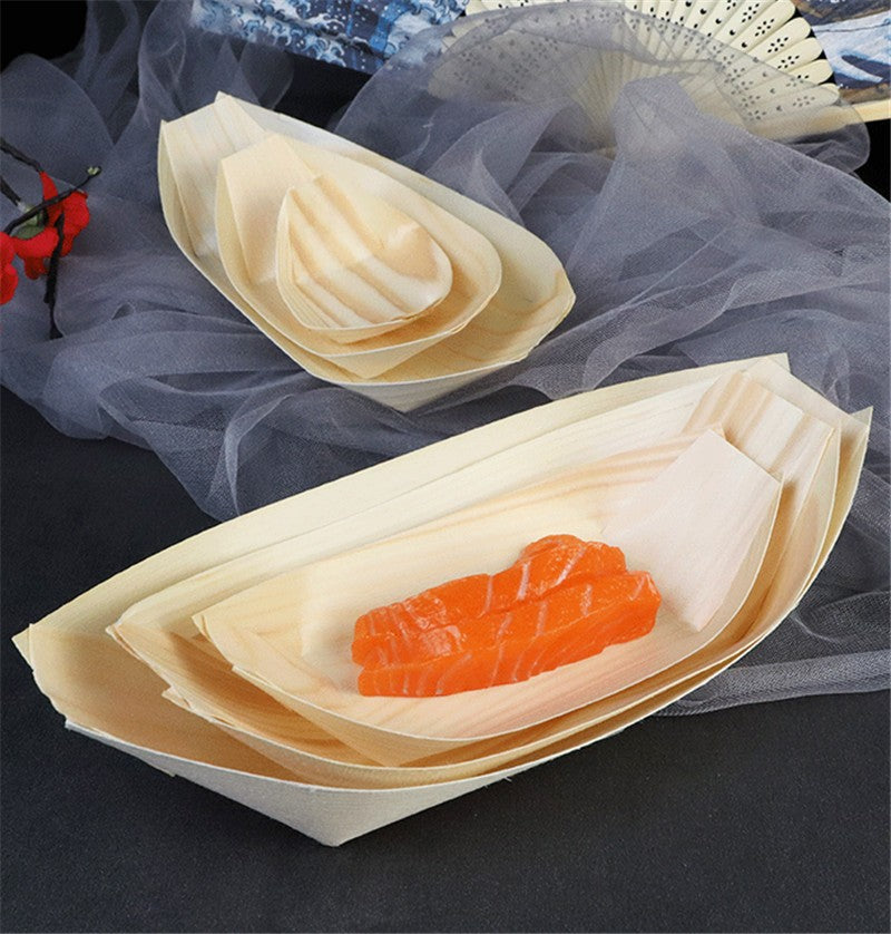 50 100pcs Natural bamboo Disposable Kayak sushi Wood Boat Salad Dessert Pine cake Boat Snack Bowl mat sushi plate tray onigiri