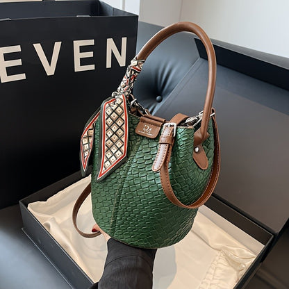 Women's Woven Bucket Bag.Deep Brown/Beige/Green/Black.Detachable Strap,Durable & Easy Clean.For Travel & Formal Events.Shop Now!