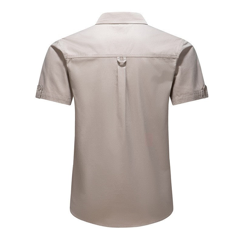 2025 New Summer Army Green Fashion Versatile Men's Casual Shirt, Khaki Slim Short-sleeved Breathable Cotton Cargo Shirts for Men