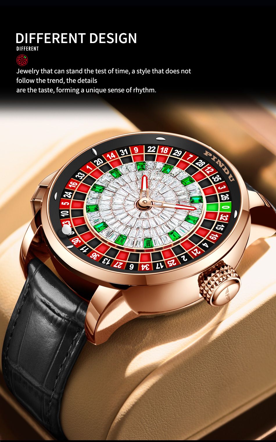 PINDU New Watches European Button Roulette Fun Game Sapphire Glass NH35A Mechanical Watch Diamond Dial Leather Men's Watch P6628