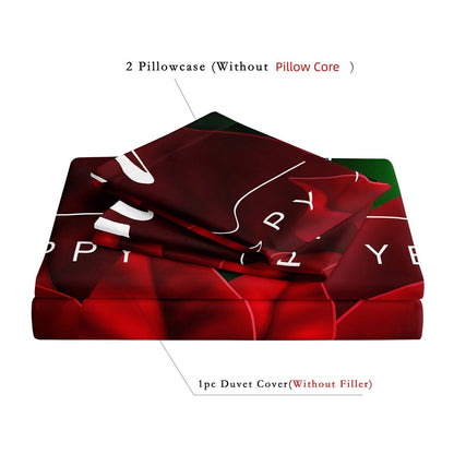 3pcs Christmas Poinsettia Duvet Cover, Holiday Bedding With Red Flowers, Perfect Xmas Gift (1*Duvet Cover + 2*Pillowcase)