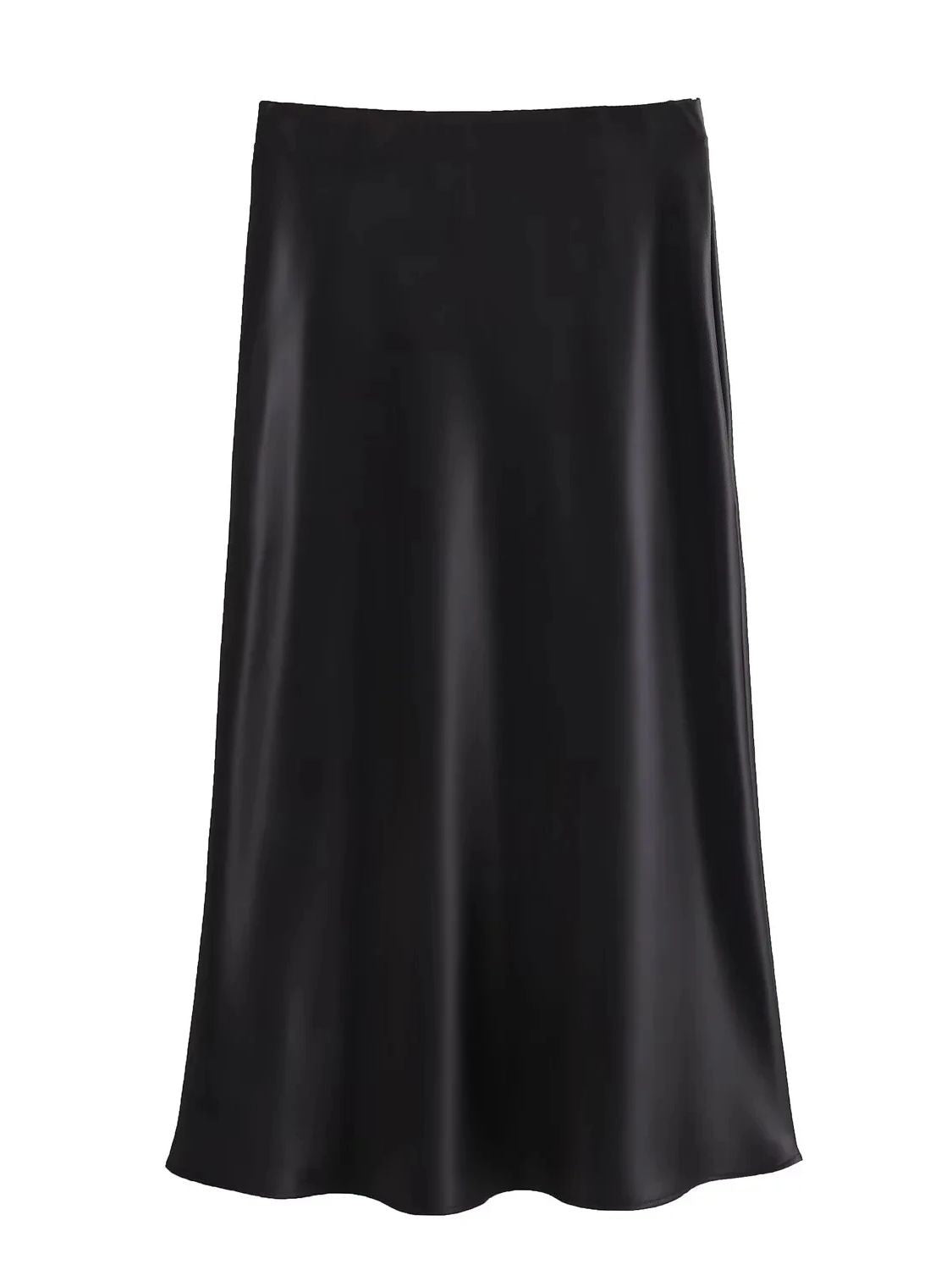 XNWMNZ Women's Fashion 2023 Flowing Satin Midi Skirt Women Vintage Elastic High