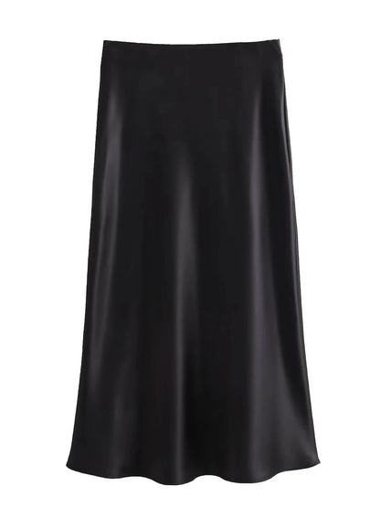 XNWMNZ Women's Fashion 2023 Flowing Satin Midi Skirt Women Vintage Elastic High