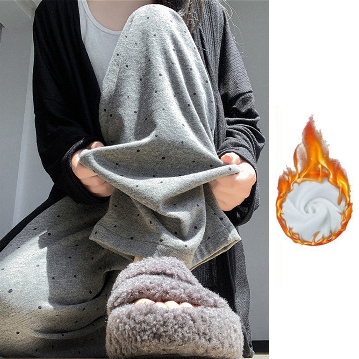 Grey Polka Dot Wide Leg Casual Pants Women's 2025 Autumn Winter New Loose High Waist Slimming Long Straight Leg Trousers Soft