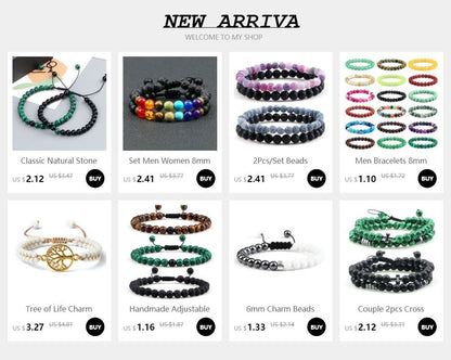 Pulseira Feminina/Masculina Ajustável Desgastada Preta, com Contas, Haltere, Joias de Yoga, Braceletes Originais