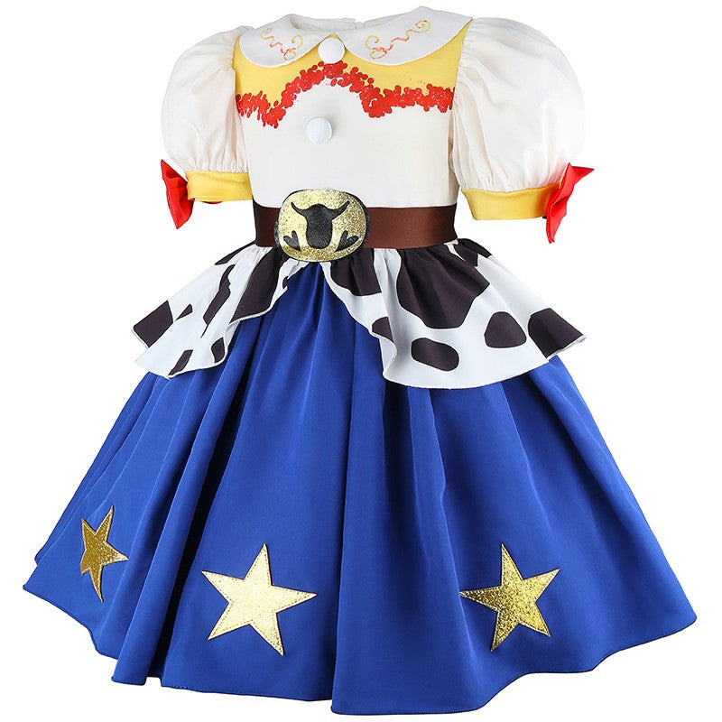 2026 New Girls Cow Spot Dress Children's Halloween Toy Cosplay Costume Toddler Up Birthday Stage Performance Cowboy Dress Carniv