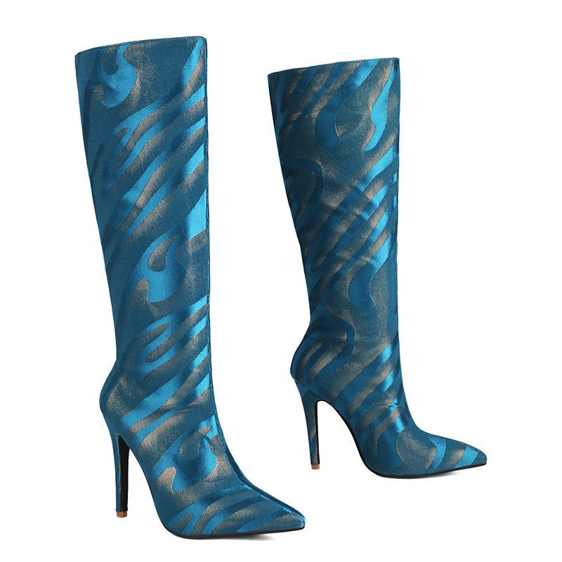 Ladies High Heel Boots Fashion Pointed French Stiletto Heels Office Long Boots Large Size Knee-High Women Shoes Winter Footwear