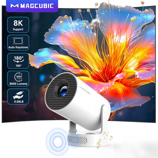 Miniprojetor Portátil Magcubic 8K Android 14 8000 Lúmens WiFi 6 BT5.4, Cinema ao Ar Livre, Alto-falante HiFi de 5W, Suporte a HD 720P HY300 Pro+