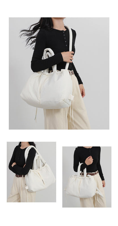 Casual nylon padded tote bag designer soft puffer women shoulder crossbody bags Simple Vintage large capacity handbags 2023