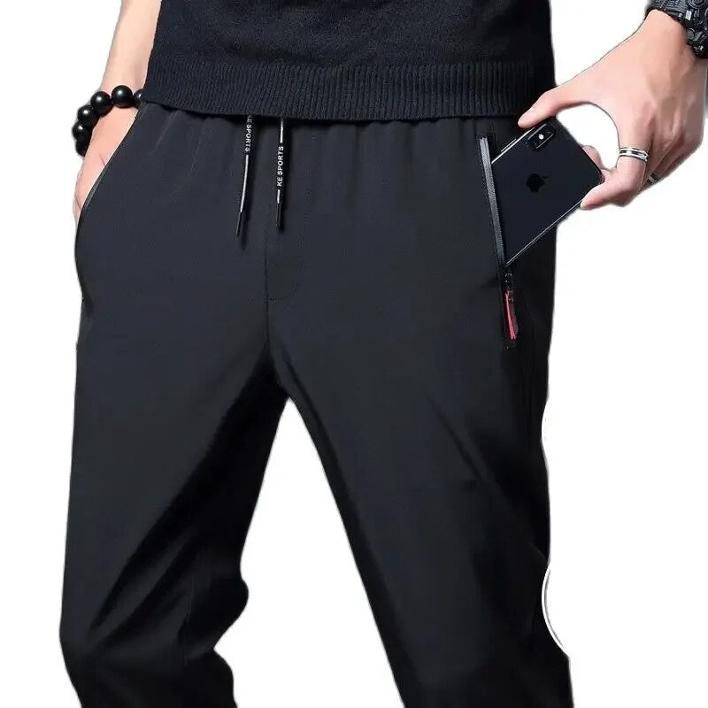 Calça Masculina Casual Stretch Slim Fit Elástico na Cintura Jogger Coreana Clássica Azul Preta Cinza Marca Masculina Calças Plus Size