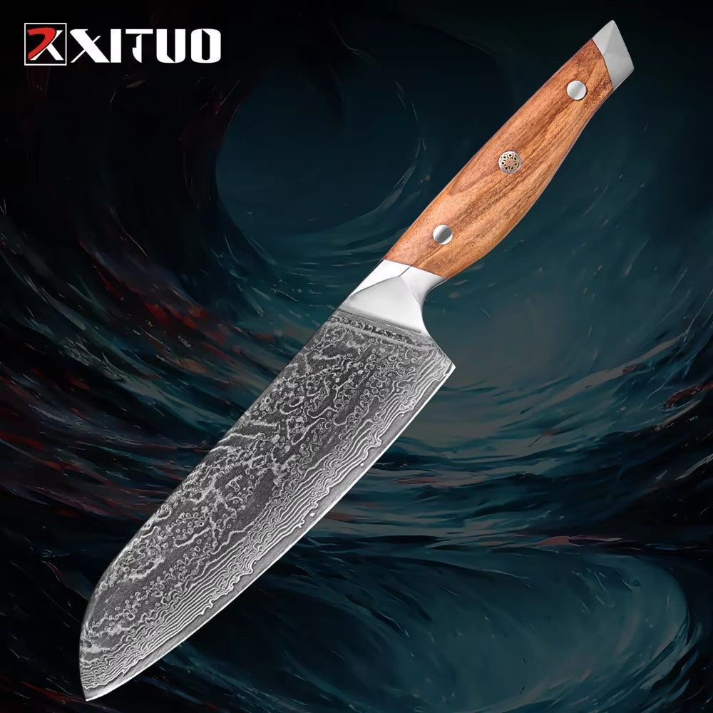 Conjunto de Facas de Cozinha Profissionais em Aço Damasco 1-8 Peças Faca Chef, Santoku, Cutelo, Pão, Desossar e Utilitárias - Afiadas como Navalha