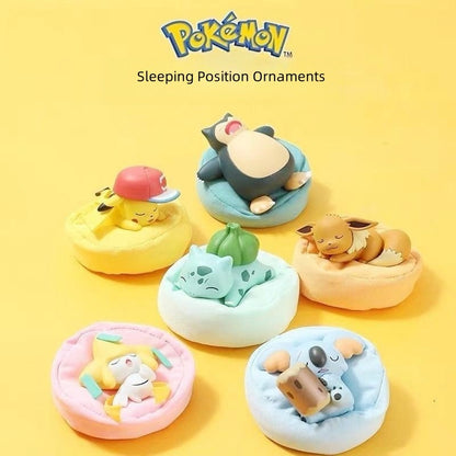 6 Pcs Anime Pokemon Model Kit Characters Figure Starry Dream Pikachu Eevee Series Car Interior Hand Sleeping Position Toys Gifts