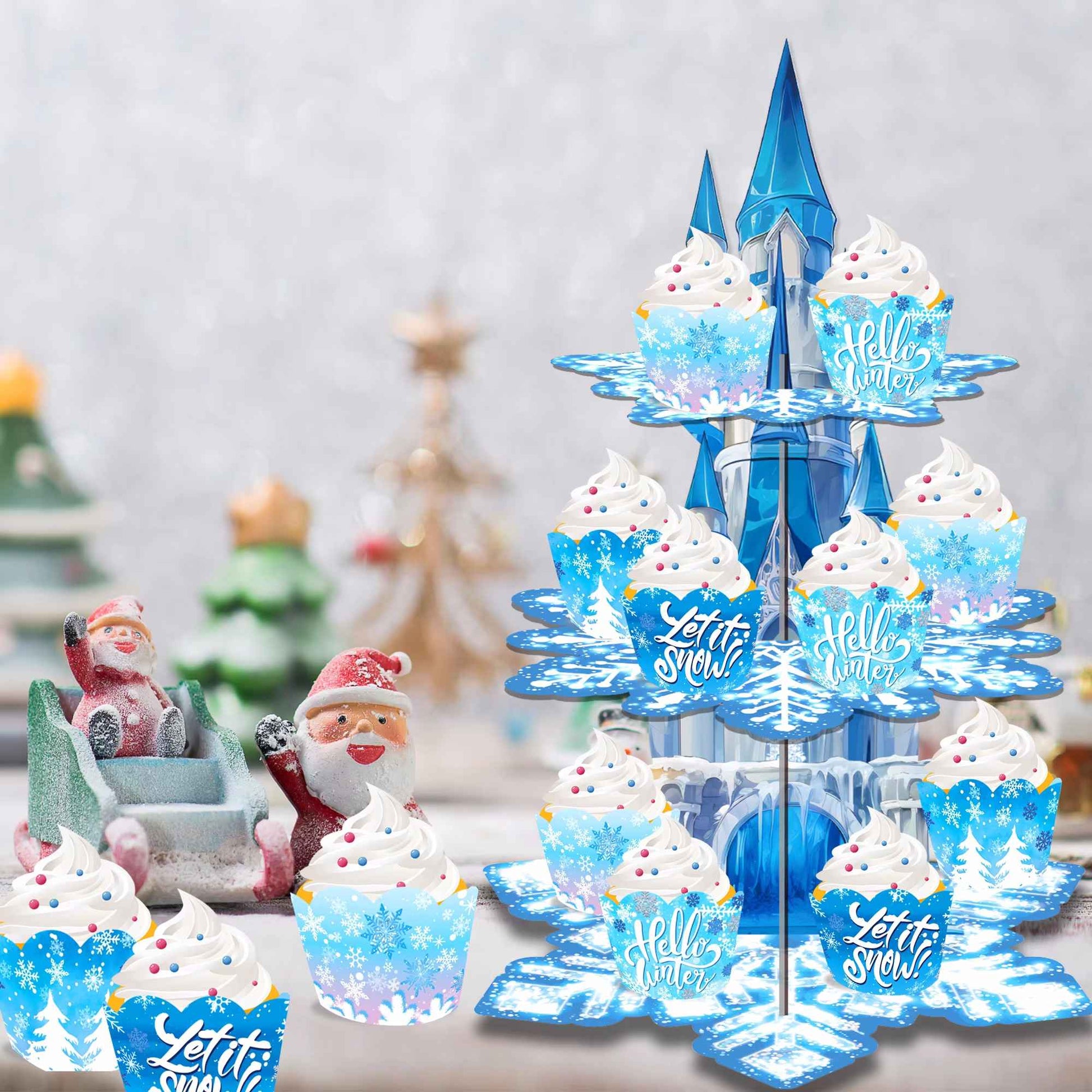 3 Tier Winter Snowflakes Castle Party Cake Display Stand Dessert Cupcake Rack Holder Kids Birthday Party Cake Tray Decor