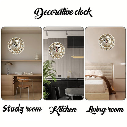 White Owl Wooden Round Silent Hanging Wall Clock, Suitable For Living Room, Office, Study Room, Bedroom, Home Decoration