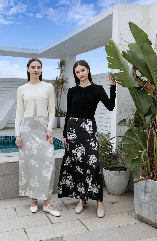 AP 2025 Spring and Summer Women Floral Printing Satin Slip Dress Knitting Cardig