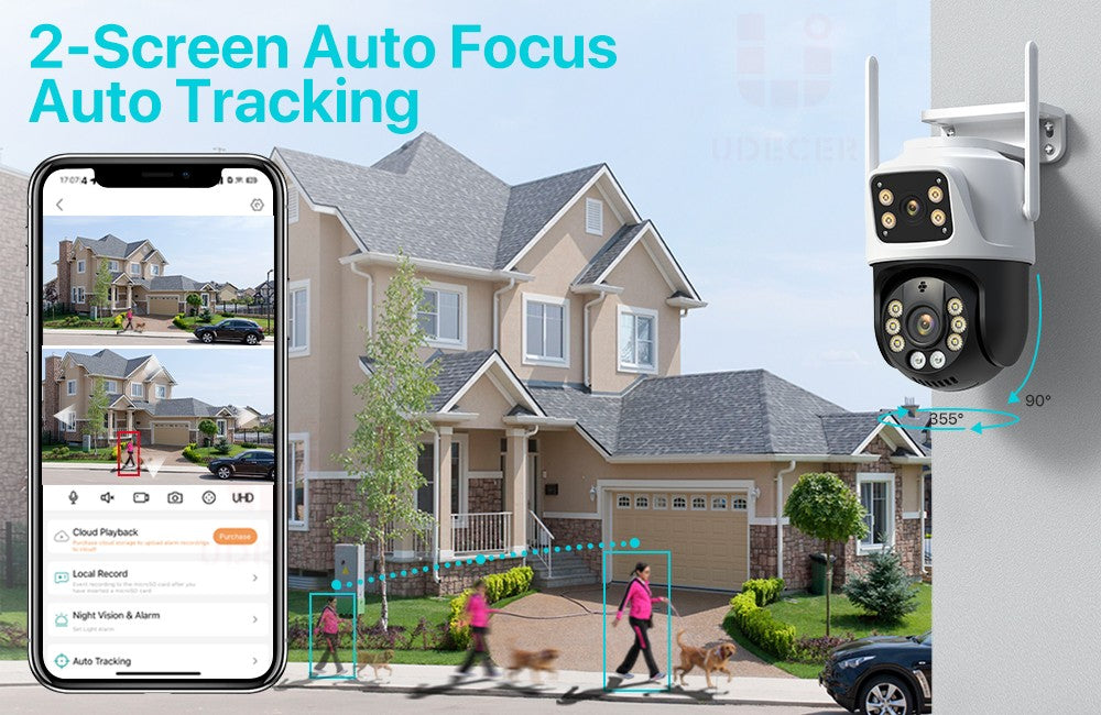 Dual Lens 360º Wifi Camera IP66 Security Protection 8MP 4K Wireless Outdoor Human Detection ICSEE Video Surveillance PTZ Camera