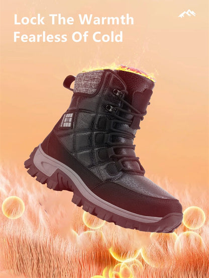 New Warm Plush Men's Snow Boots Lace Up High Top Men's Boots Waterproof Winter Ankle Boots Outdoor Anti-Slip Men Hiking Boots
