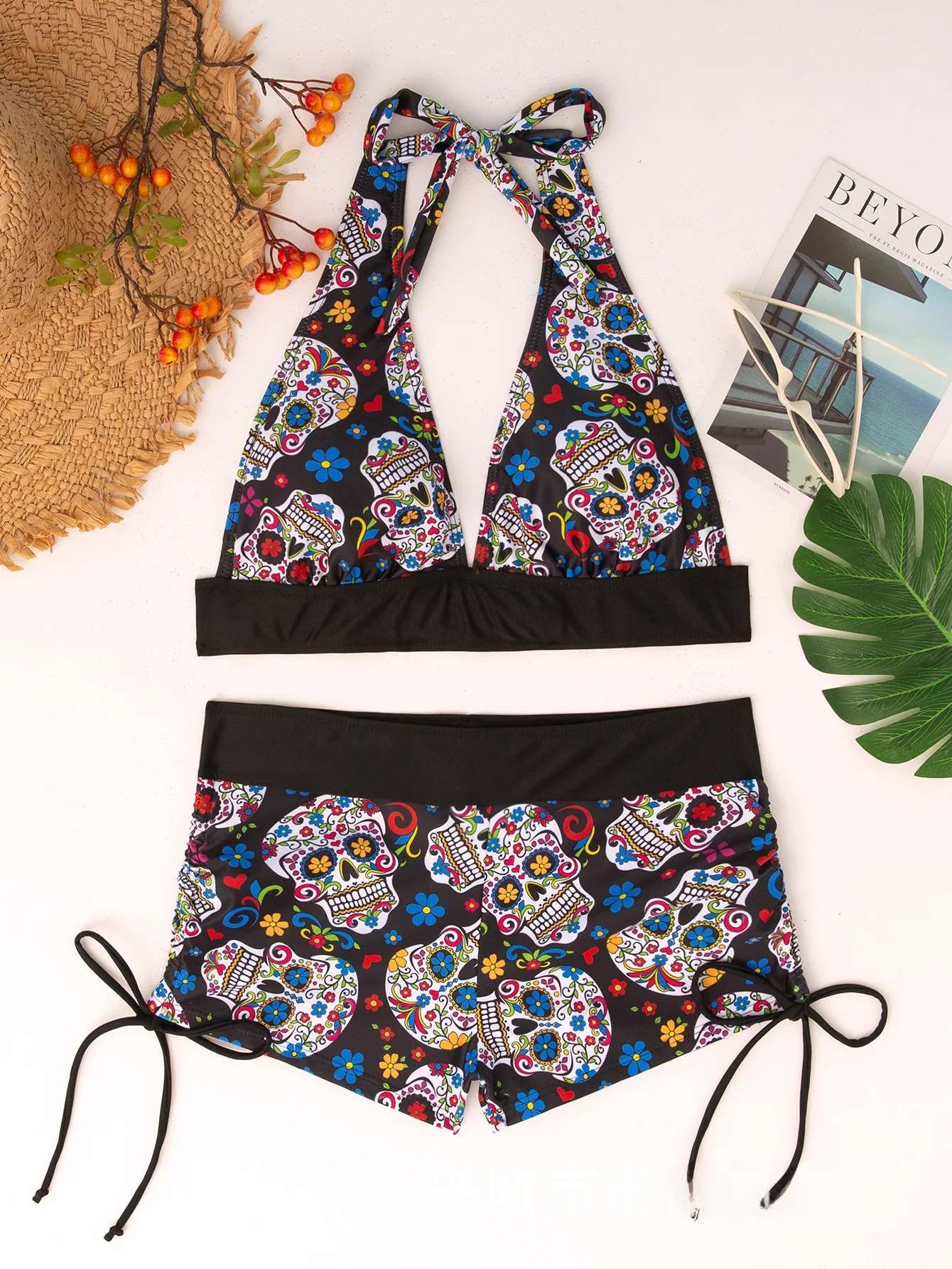 Conservative Skull Print Bikini Women's Swimsuit Flat Briefs New Arrival Swimwear from Mainland China Female Fashionable