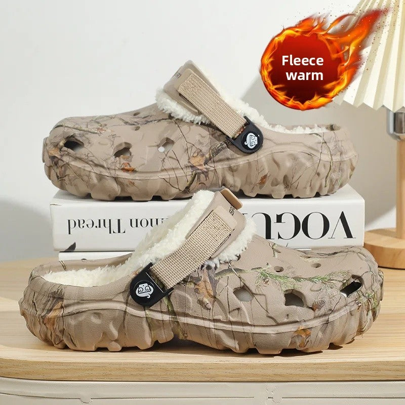 Men's Cotton Slippers Winter Thick Bottom Fleece Lined Warm Home EVA Comfortable Head Covered Slippers Roman Style Sandals