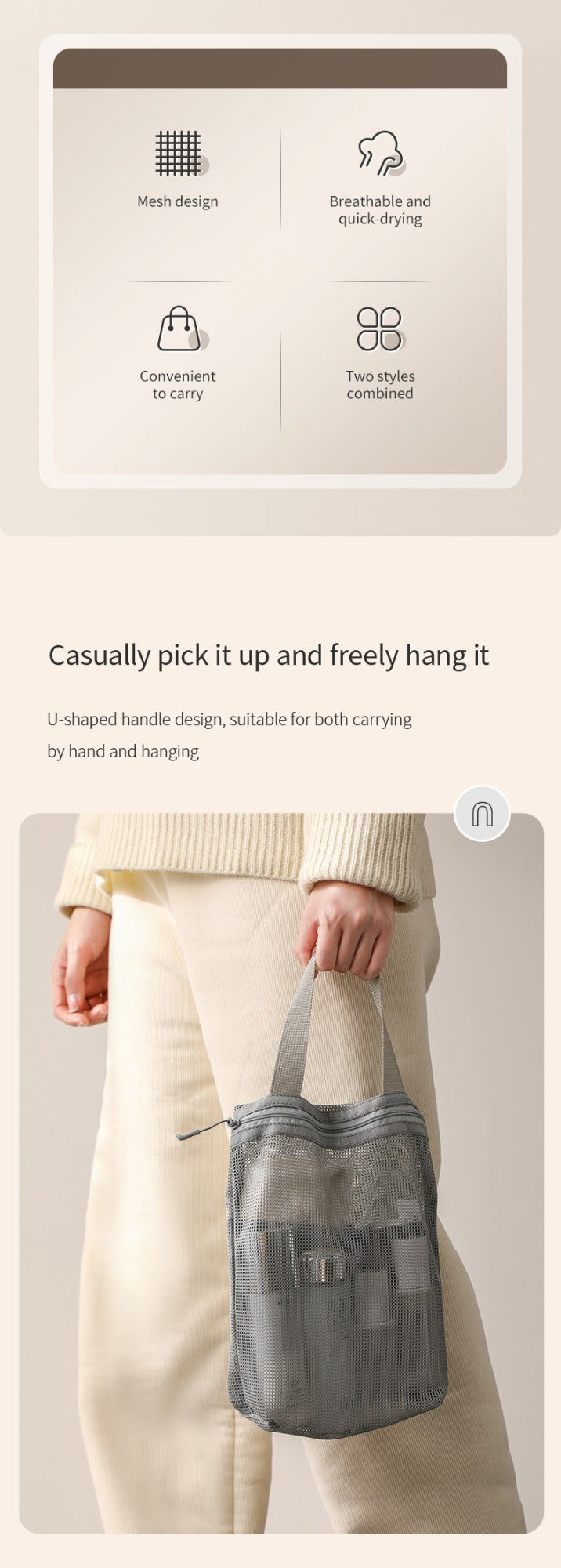 23x26cm Portable Toiletry Bag with Handy Handle Large Capacity Mesh Toiletry  Storage Bag Makeup Bag for Business Trips Travel