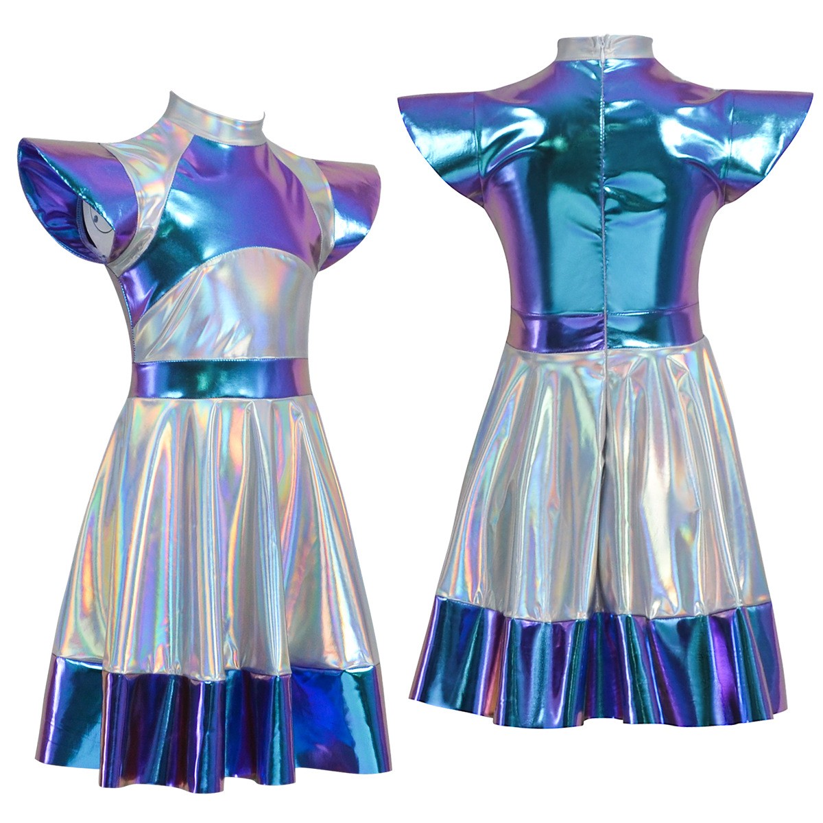 Cyber Alien Laser Reflective Alien Cosplay Dress, Adult and Children's Party Outfit, Including Tentacle Headpiece