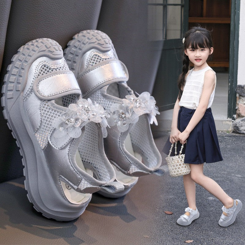 Girls' Casual Shoes Mesh Breathable Children's Sports Sandals 2025 Summer Fashion Flower Girls' Princess Shoes 3-12 Years Old