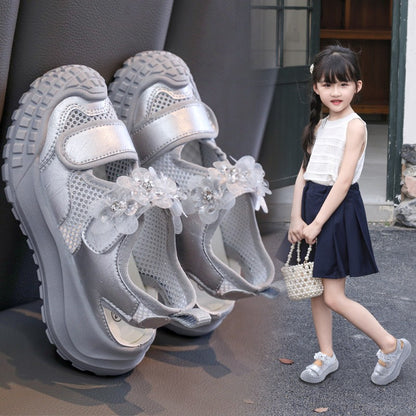 Girls' Casual Shoes Mesh Breathable Children's Sports Sandals 2025 Summer Fashion Flower Girls' Princess Shoes 3-12 Years Old