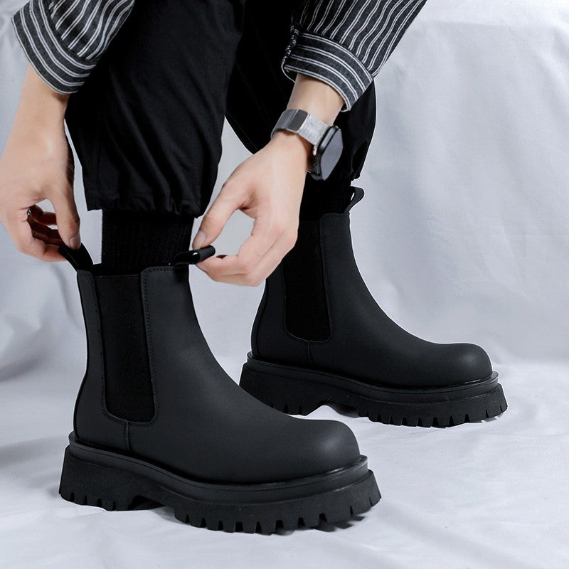 2023 Platform Black High Top Boots WMen High Heel Genuine Leather Ankle Chelsea Boots Men Punk Shoe Thick Bottom Botas De Mujer