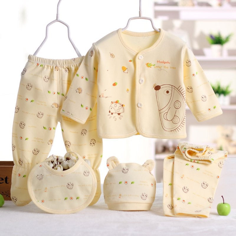 Newborn Baby Suits Boy Girl Clothes Sets Tops Pants Bibs Hats Cotton Cartoon Print Baby Clothing Cute Infant Outfit 0-3 Months