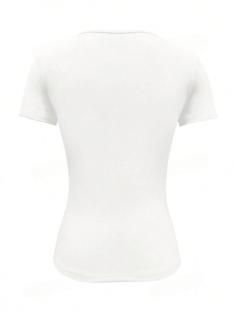 2025 New Summer Y2k Tops Womens Causal Basic T-Shirts Scoop Neck Short Sleeve Crop Tops Cute Slim Fit Tees Pullovers Clothing