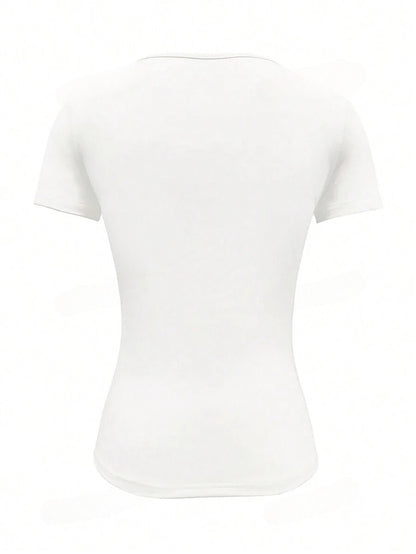 2025 New Summer Y2k Tops Womens Causal Basic T-Shirts Scoop Neck Short Sleeve Crop Tops Cute Slim Fit Tees Pullovers Clothing