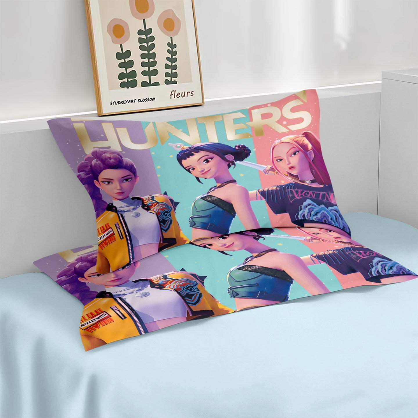 Conjunto de Cama Rumi K-Pop Caçadores de Demônios Temático 2 Lados Estampa Colorida Poliéster Lençol de Dormitório Estudantil Capa de Edredom Presente Infantil