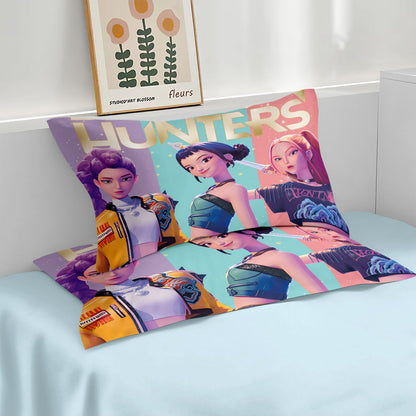 Conjunto de Cama Rumi K-Pop Caçadores de Demônios Temático 2 Lados Estampa Colorida Poliéster Lençol de Dormitório Estudantil Capa de Edredom Presente Infantil