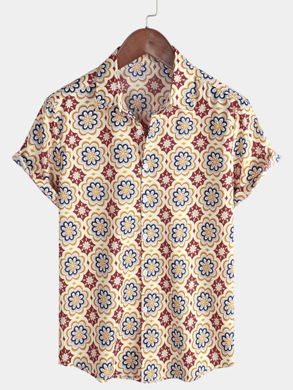 Mens Striped Casual Holiday Short Sleeve Orange Summer Button Down Shirt Hawaiian Shirt Summer Spring Lapel Button Down