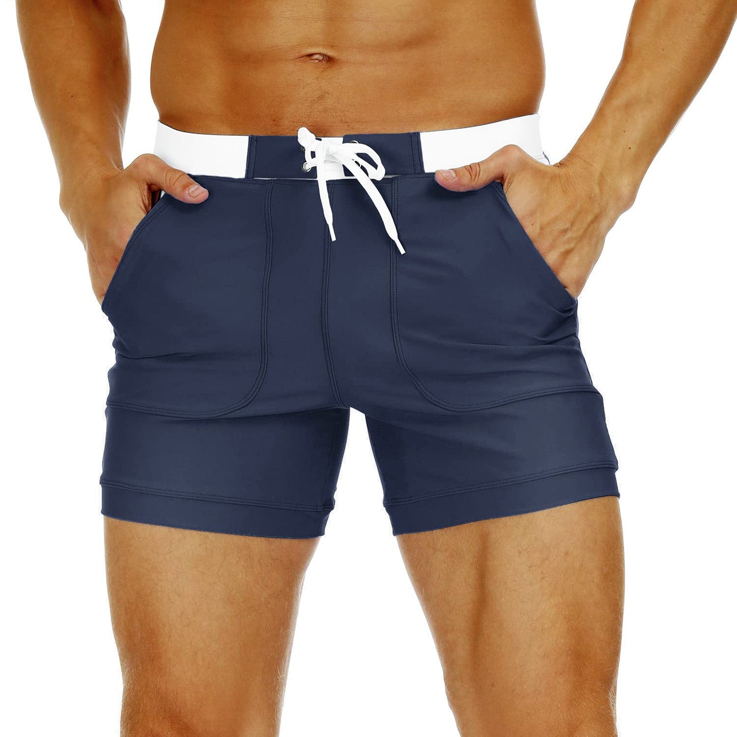 TACVASEN Summer Swimming Board Shorts Mens Beach Shorts Brief Boxer Trunks With Pocket Quick Dry Outdoor Casual Swimwear Bottoms