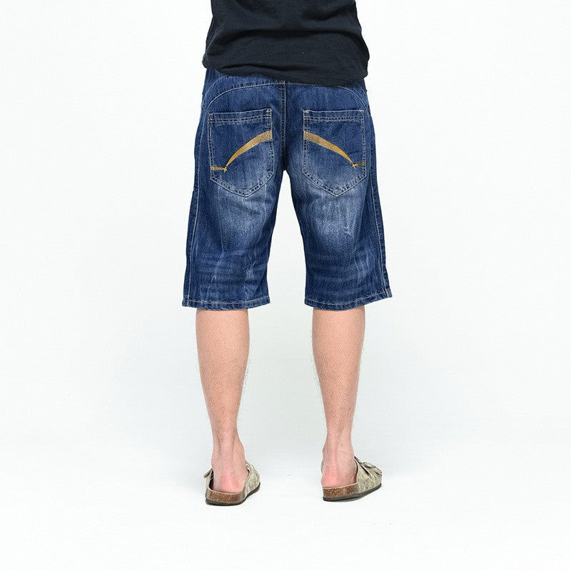 ABOORUN Mens Plus Size Loose Baggy Denim Shorts Fashion Streetwear Hip Hop Skateboard Cargo Jeans Short for Male R1402
