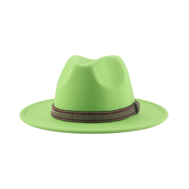 Chapéu Feminino Fedora de Feltro Sólido Casual Chapéu de Inverno Feminino Bonés Masculinos Faixa Panamá Preto Cáqui ????? ??????? Sombrero