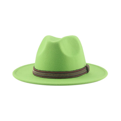 Chapéu Feminino Fedora de Feltro Sólido Casual Chapéu de Inverno Feminino Bonés Masculinos Faixa Panamá Preto Cáqui ????? ??????? Sombrero
