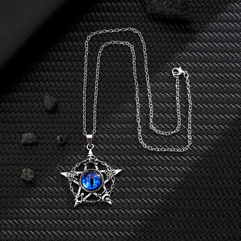 Colar com Pingente de Olho do Diabo em Formato de Pentagrama para Homens e Mulheres Joias Modernas Punk Retrô de Metal Não Ajustável de Gola Presentes