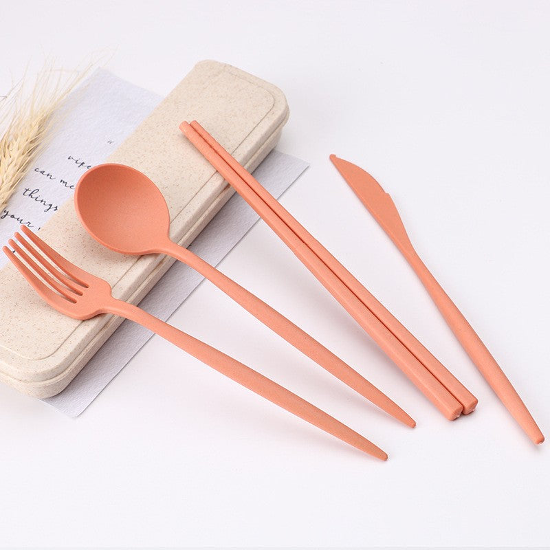 Colher Garfo Pauzinhos Talheres 1PCS/Conjunto Caixa de Louça de Palha de Trigo Jantar Crianças Adulto Viagem Portátil Acessórios de Cozinha