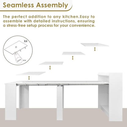 DMAITH 2099 White Extendable Dining Table with Storage for 210 People Modern Modular Extension Table SpaceSaving Extra Long Fol