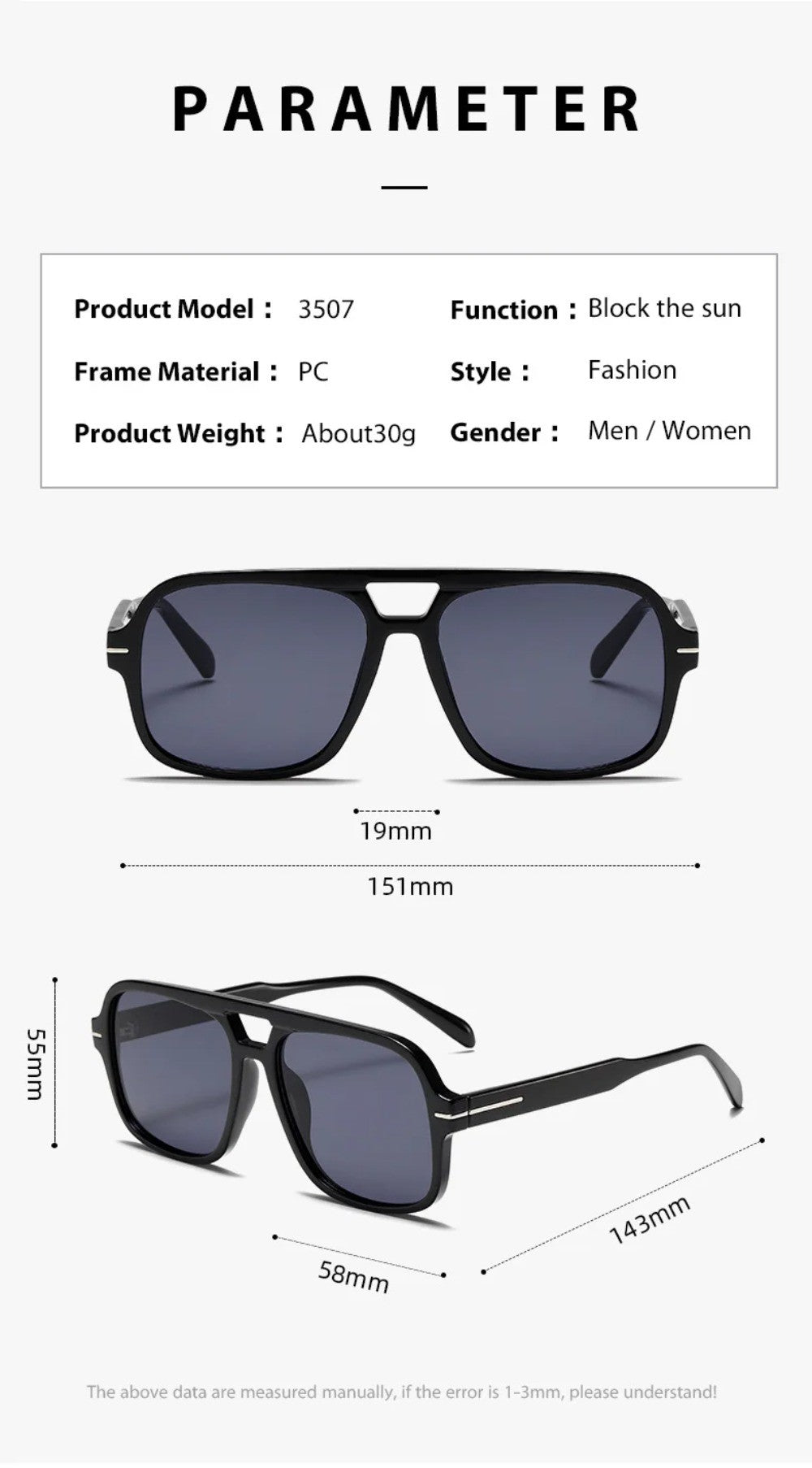 3507 Double Bridge Square Aviator Sunglasses - UV400 Vintage Pilot Style, Retro Classic Sun Glasses for Men Women Unisex 411240