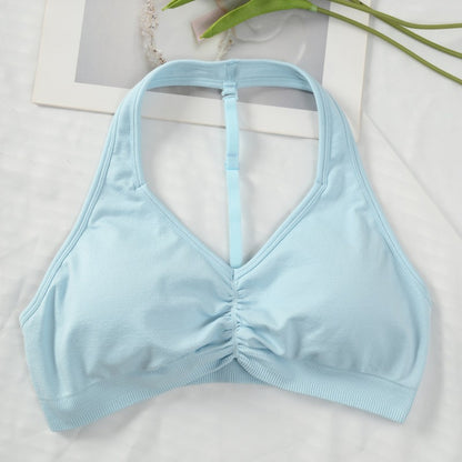 Sports Bra Strappy Backless Yoga Gym Bra Removable Cups Women Workout Clothing Gym Top Halter Sport Bras 6 colors