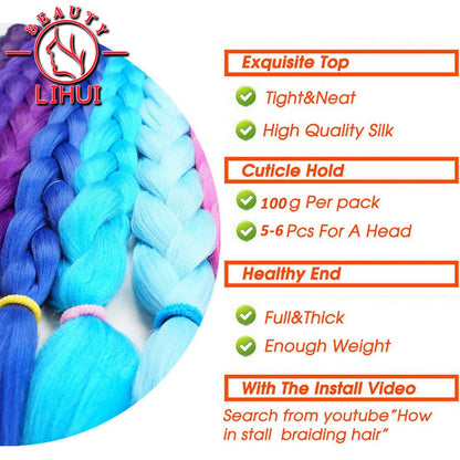 Cabelo Sintético Trança Jumbo 24 Polegadas Ombre Jumbo Extensão de Cabelo para Mulheres Tranças DIY Roxo Rosa Amarelo Cinza Lihu