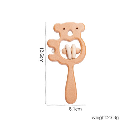 Baby Wooden Koala Hand Rattles Teether Toys Wooden Ring Montessori Toys Owl Shape Musical Rattle  for Baby Gifts Teething Toys