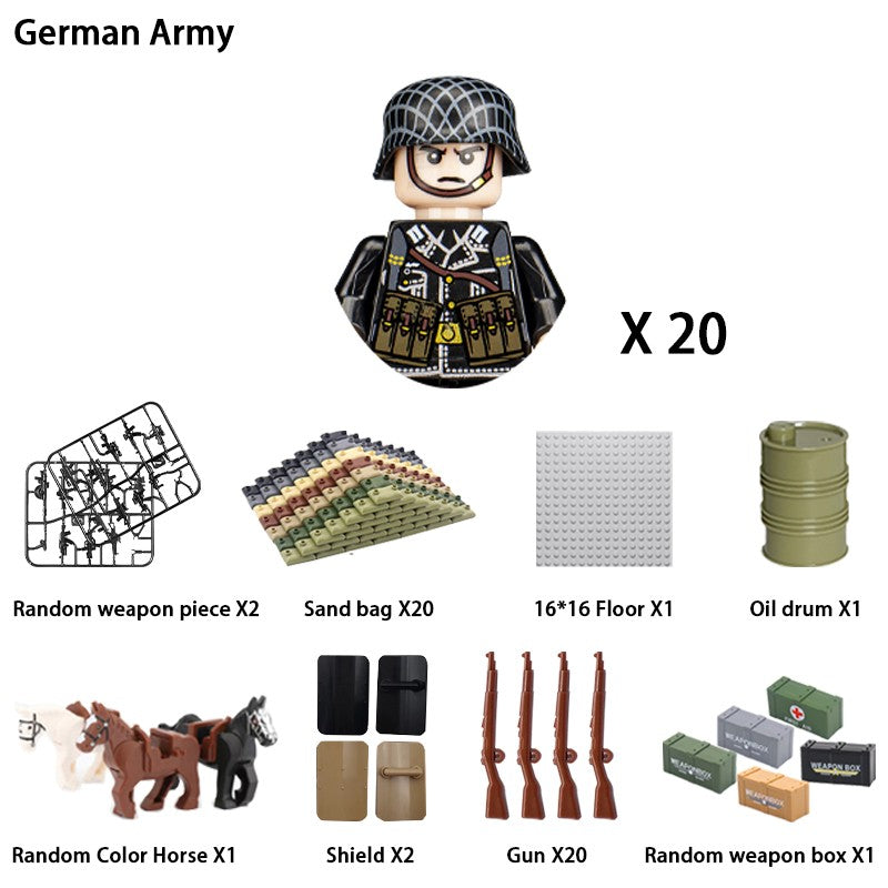 Brinquedos de blocos de montar para crianças: Modelos de Mini Armas de Exército Nacional de Guerra de Soldados de Infantaria da Segunda Guerra Mundial