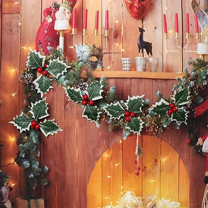 5-100Pcs Artificial Holly Berry Green Leaves Christmas Ornaments Gold Red Holly Berry Stems Xmas Tree Wreath Gifts Party Decor