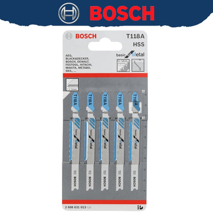 BOSCH 2608631013 T118A Serra Tico-Tico HSS para Metal, Curva, 5 Peças, 92mm, Corte Reto em Metal, Ferramenta Curva Fresada, Acessórios