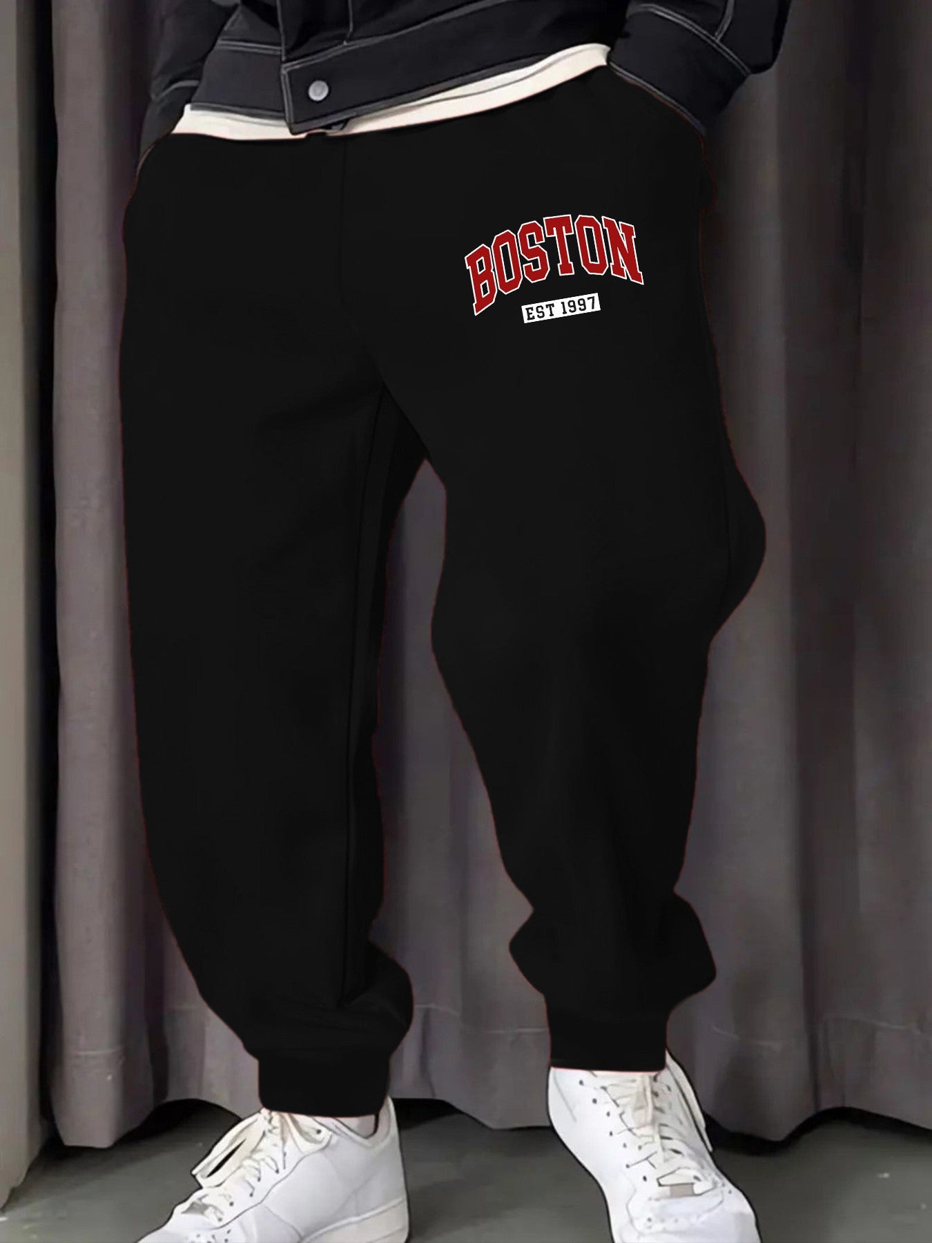 Boston Letter Est 1997 Printing Male Sweatpants Fashion Fleece Pant Trendy Jogging Britches Casual Comfy All-Match Long Pants