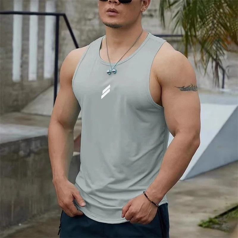 2024 Summer Men's tank top Casual Round Neck Mesh Undershirt Shirt Sports Fitness Top Sleeveless Vest Quick Dry training vest